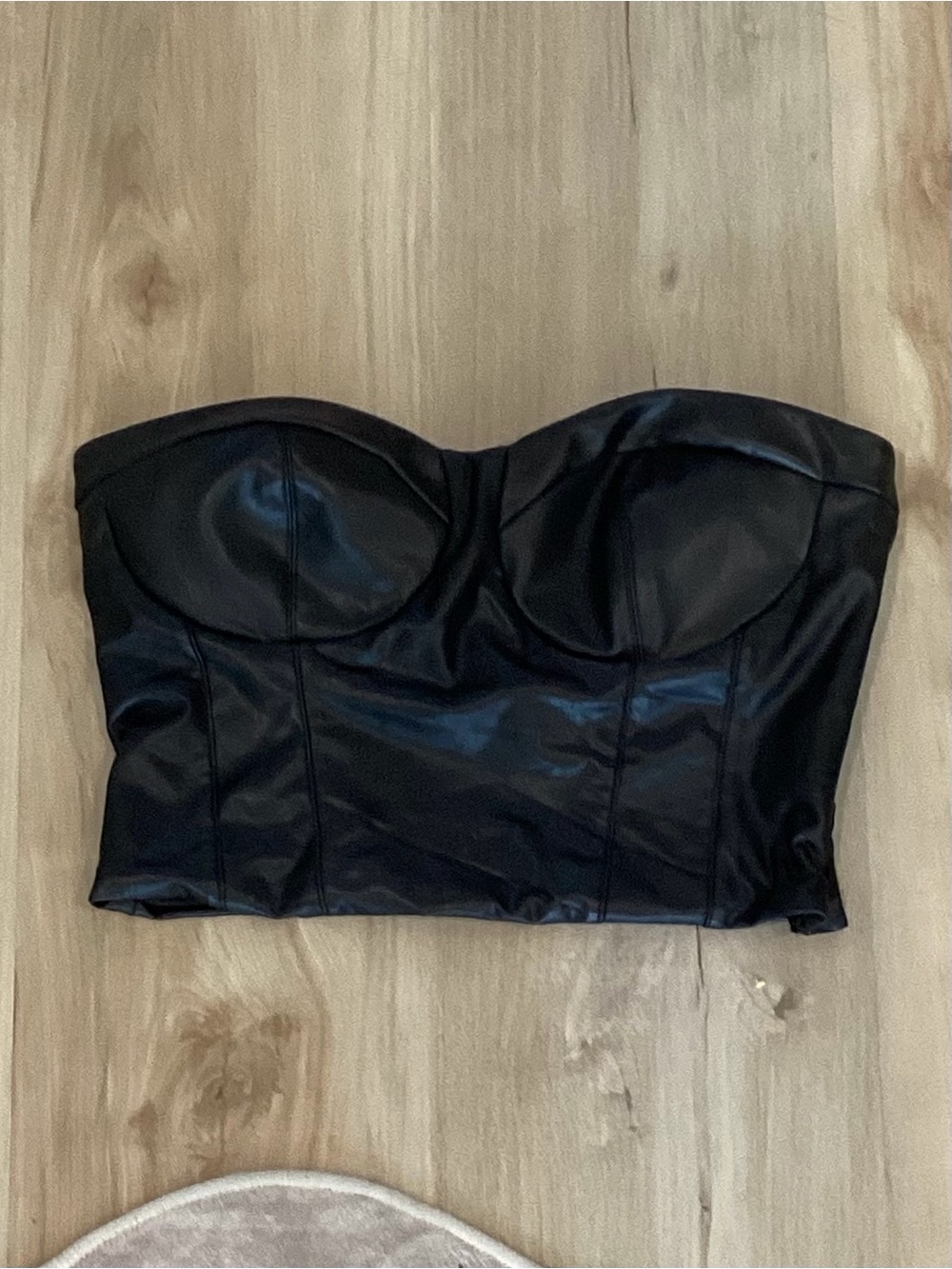 Black Faux Leather Strapless Bustier Top